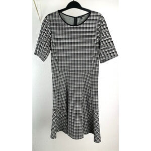 Theory NKAY Dress Short Sleeve Size 8 Houndstooth Black Wool Blend Made in USA